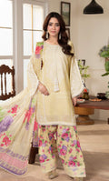 Buttercream Embroidered Lawn Suit with Floral Printed Trouser & Dupatta