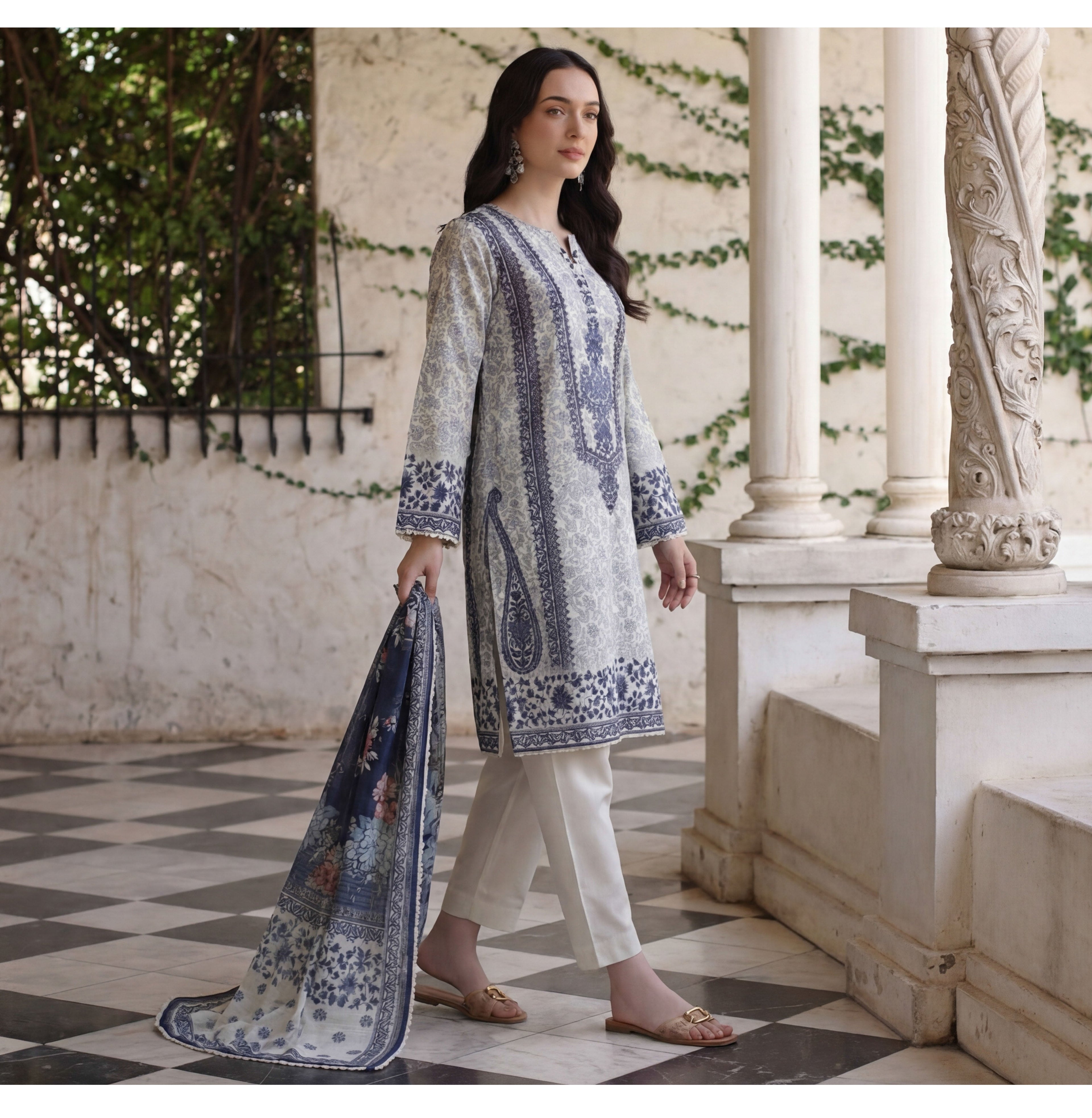Silver Lilac 3pc Lawn Stitched Suit