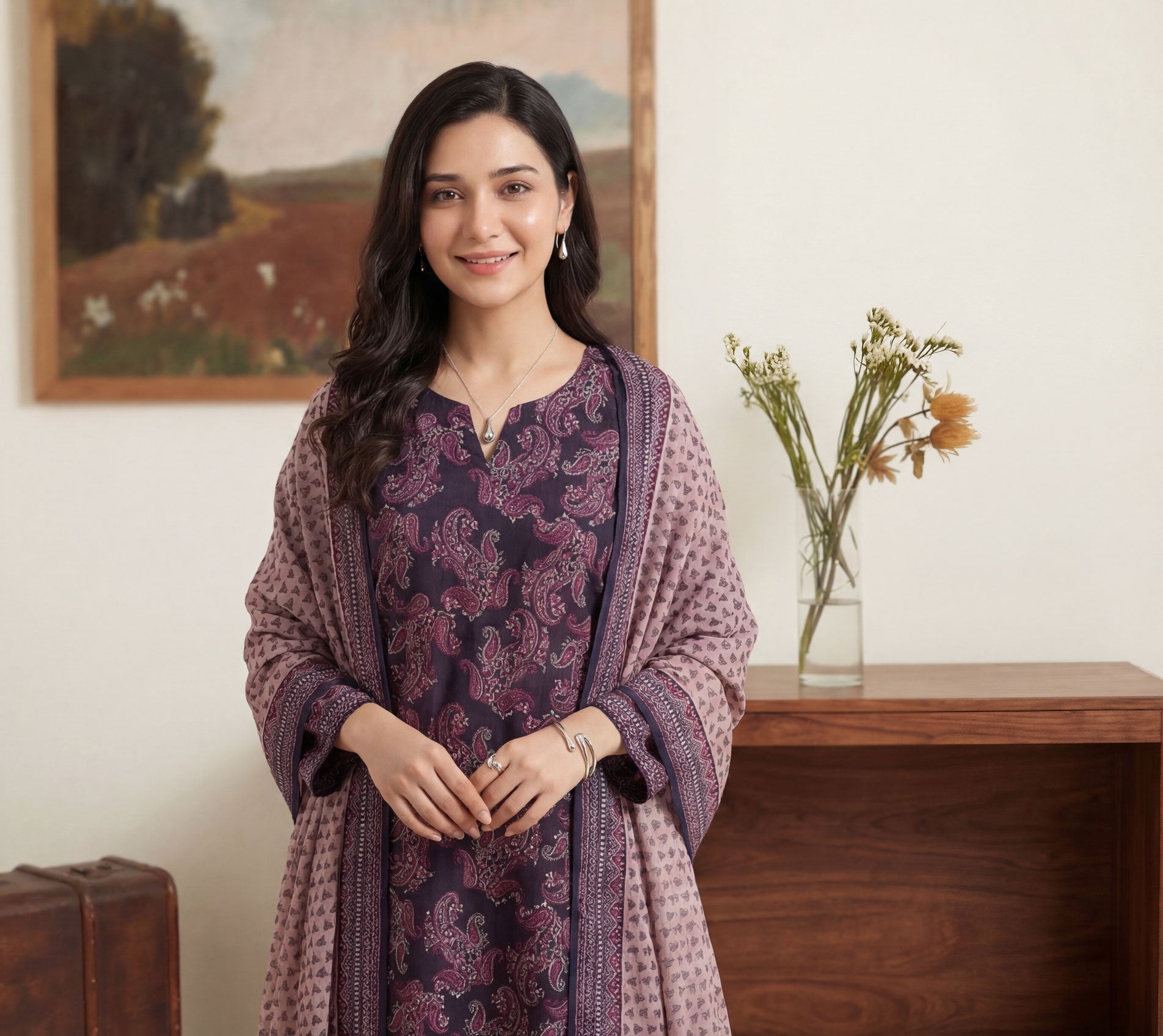 Charcoal Indigo Elite Lawn Rotary Print 3PC Ready-to-Wear