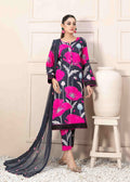 Black and Hot Pink Floral 3-Piece Suit with Embroidered Chiffon Dupatta