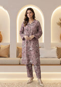 Rose Taupe Linen Stitched Staple Digital print suit