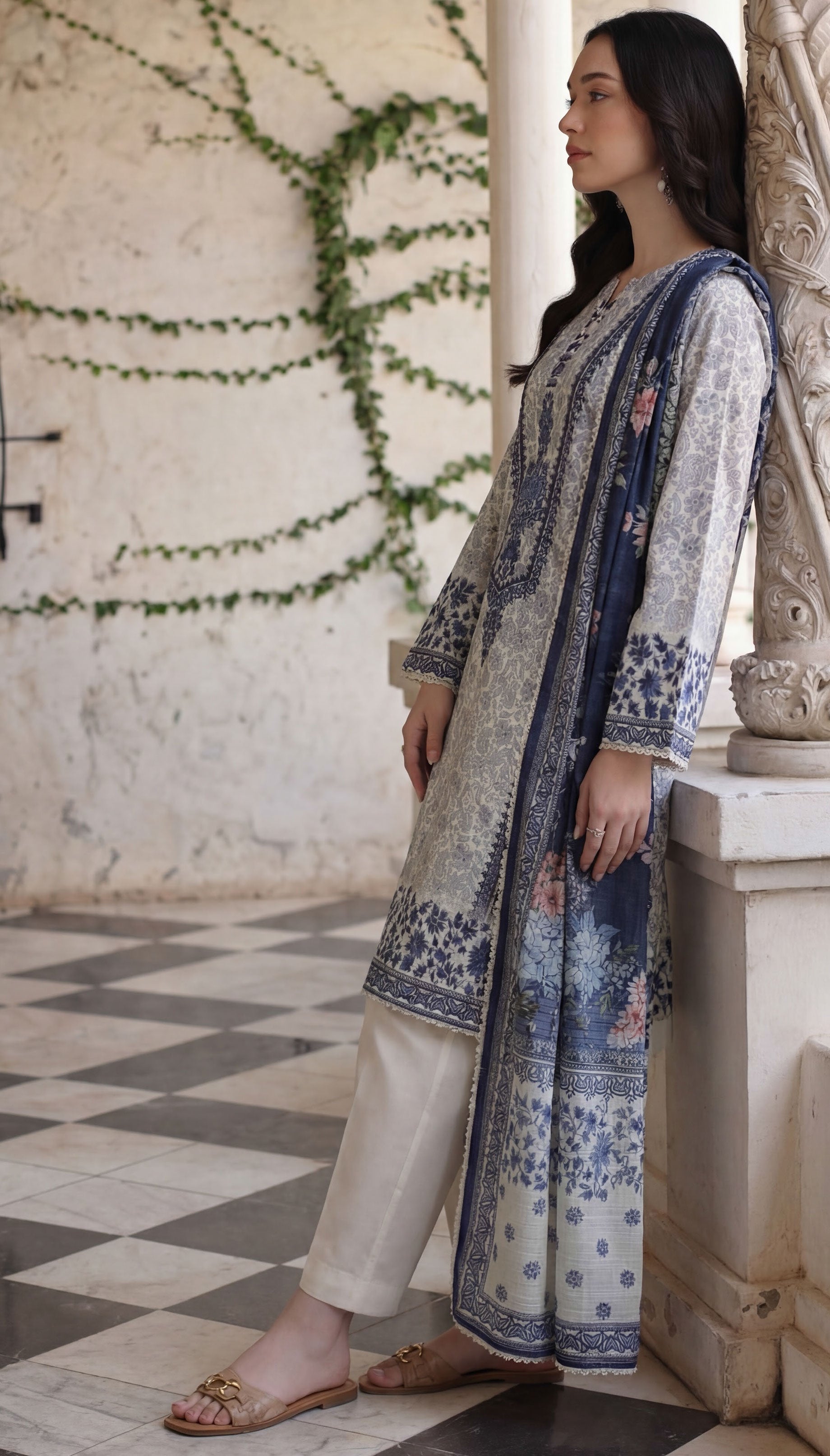 Silver Lilac 3pc Lawn Stitched Suit
