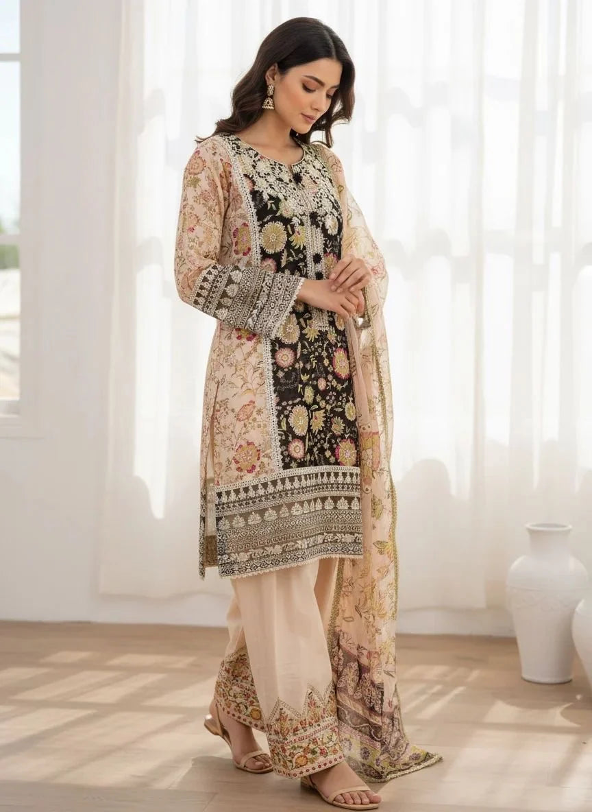 Inspired Karma Black Floral Farshi 3pc Outfit