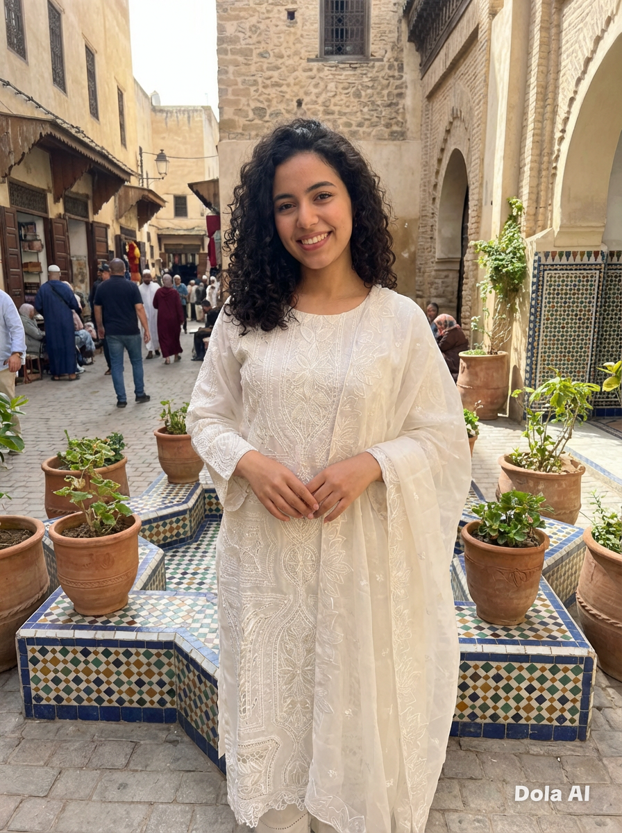 Maria b inspired white 3pc outfit with white thread embroidery and chiffon scarf