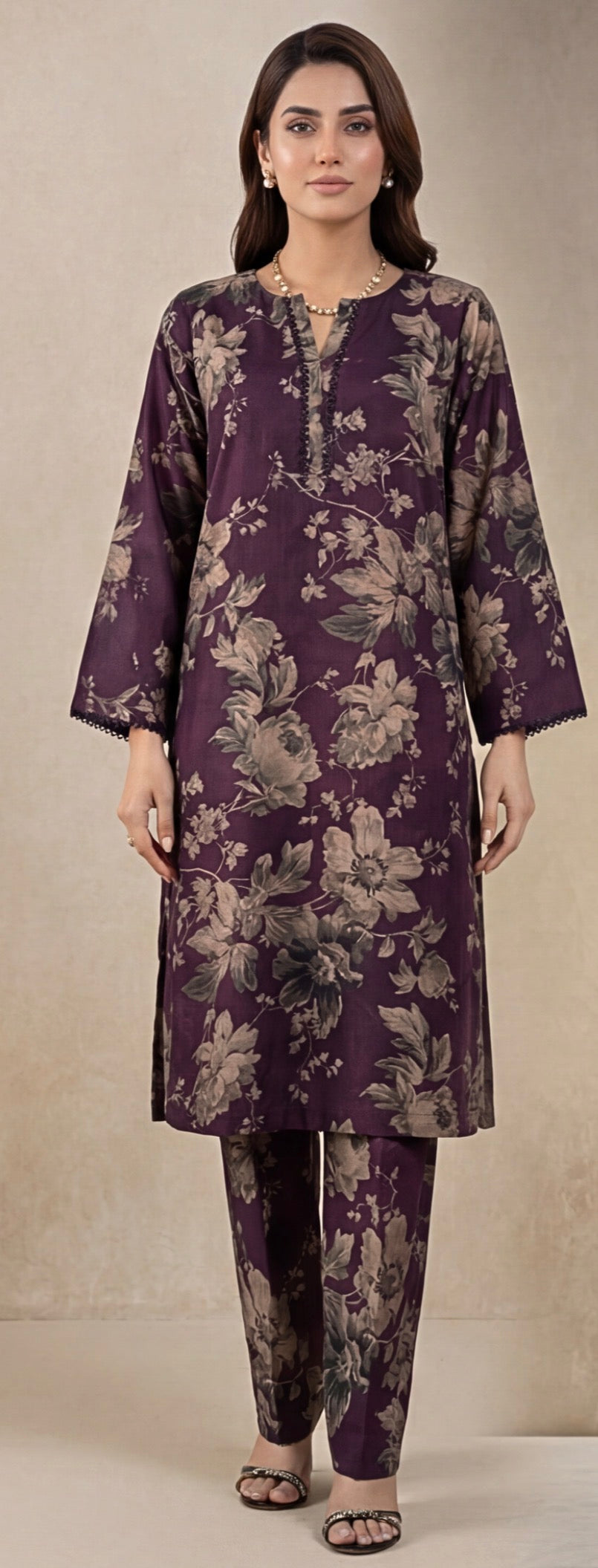 2pc co-ord purple with Baige floral noore vol3