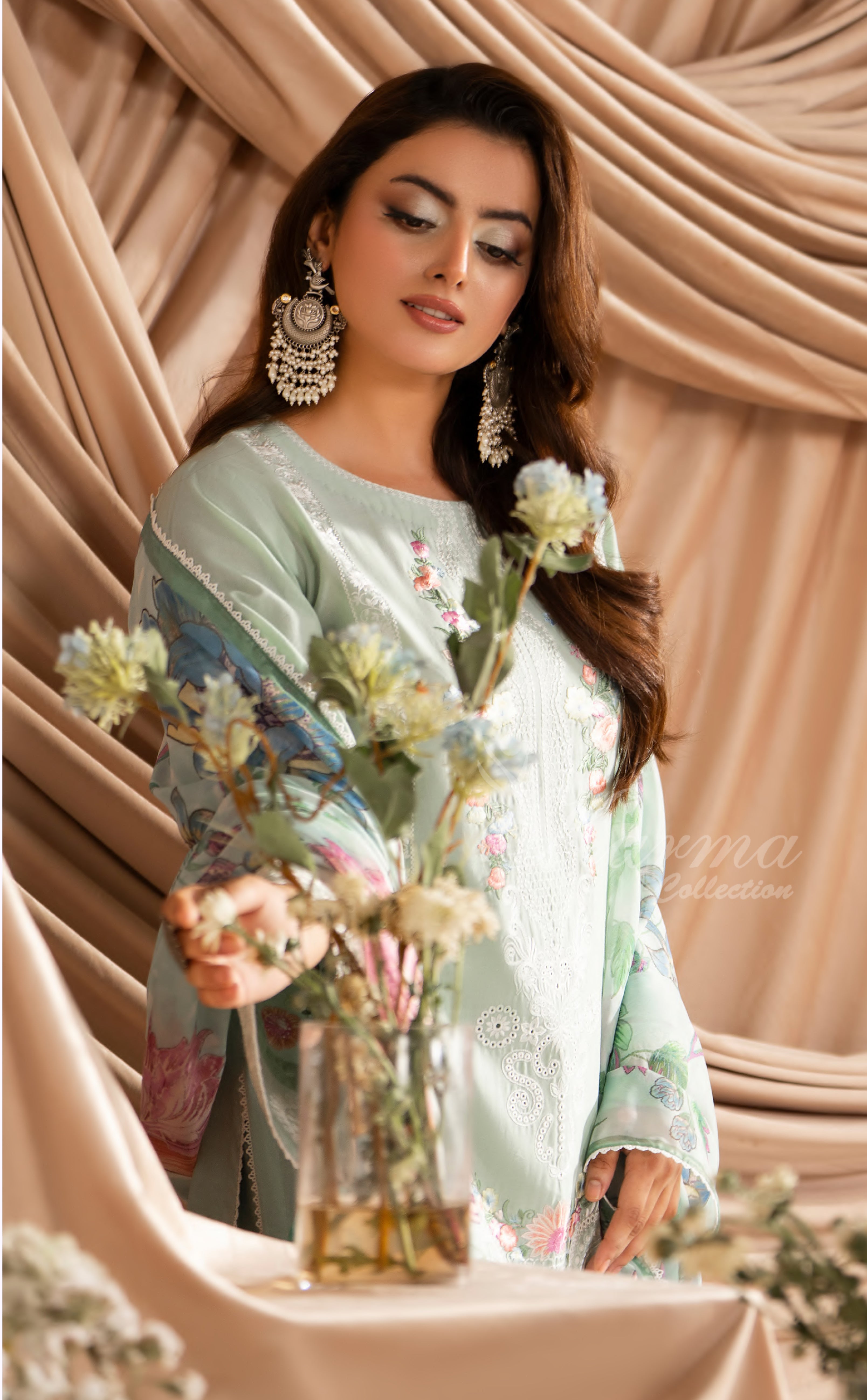 Soft Green Karma Signature Embroidered 3 Piece suit