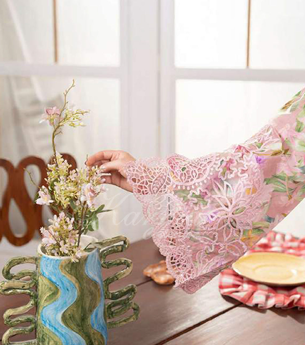 Vintage Rose Embroidered Lawn Suit with Floral Printed Dupatta & Farshi Shalwar