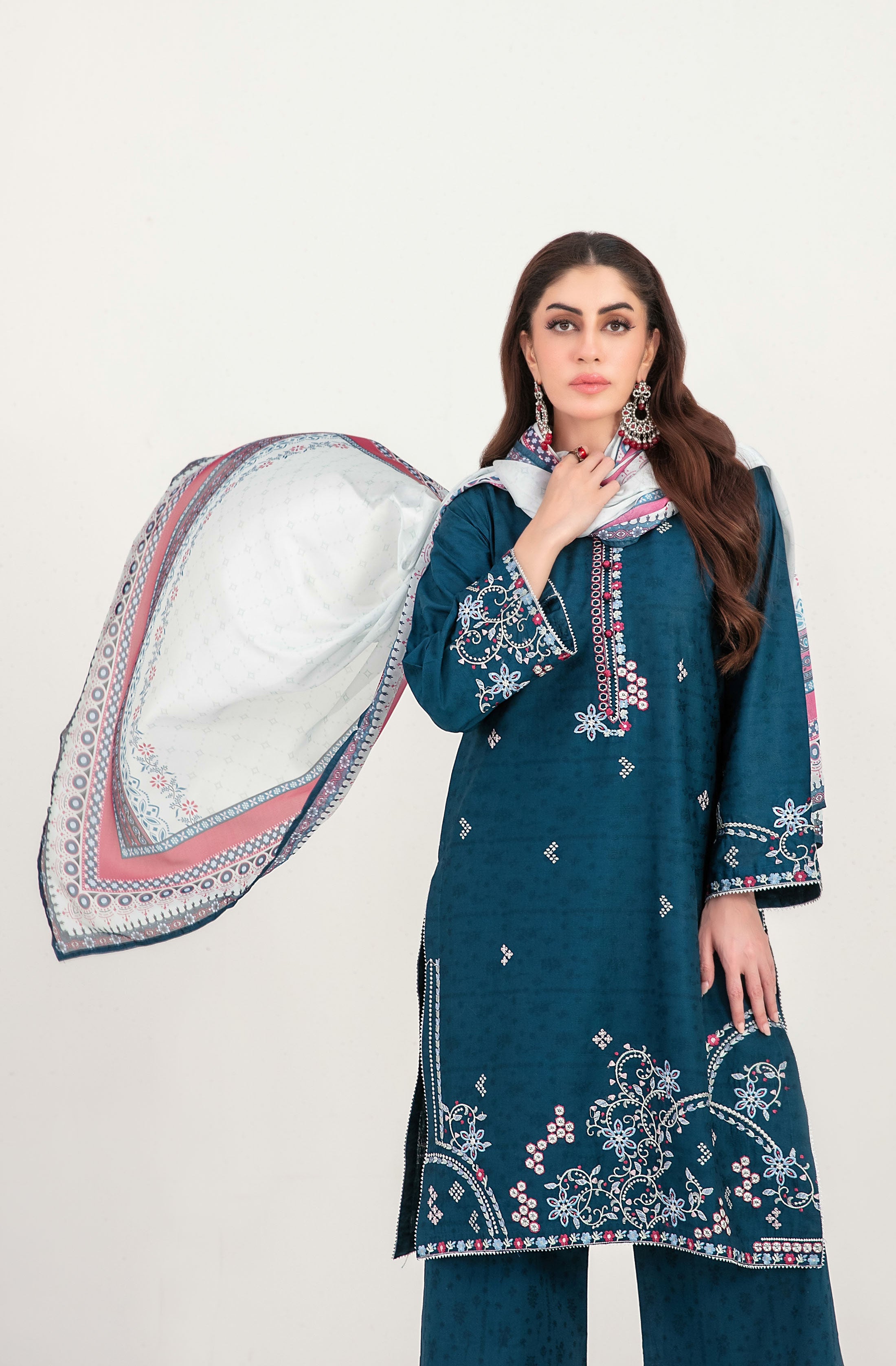 Deep Teal Blue Luxe Jacquard 3PC stiched suit