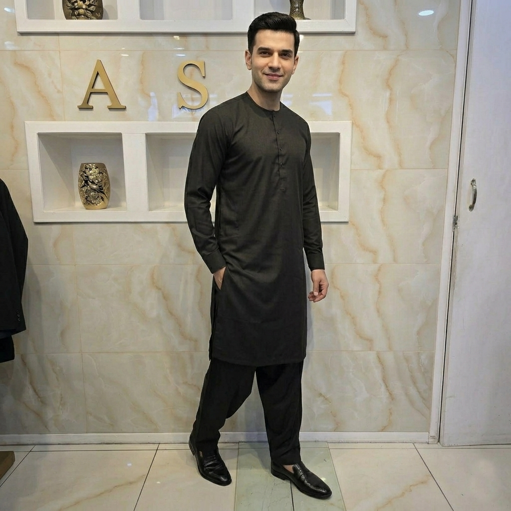 214 black mens Simple and sophisticated collarless suit