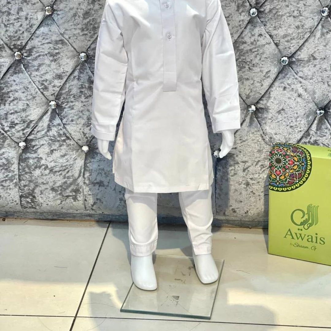 Kids Plain Kurta Trouser -  White -213
