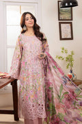 Vintage Rose Embroidered Lawn Suit with Floral Printed Dupatta & Farshi Shalwar