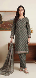 Ash Brown Lawn Rotary Print 3PC Ready-to-Wear