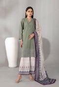 Dusty Olive Embroidered Schiffli Lawn with Digital Printed Dupatta