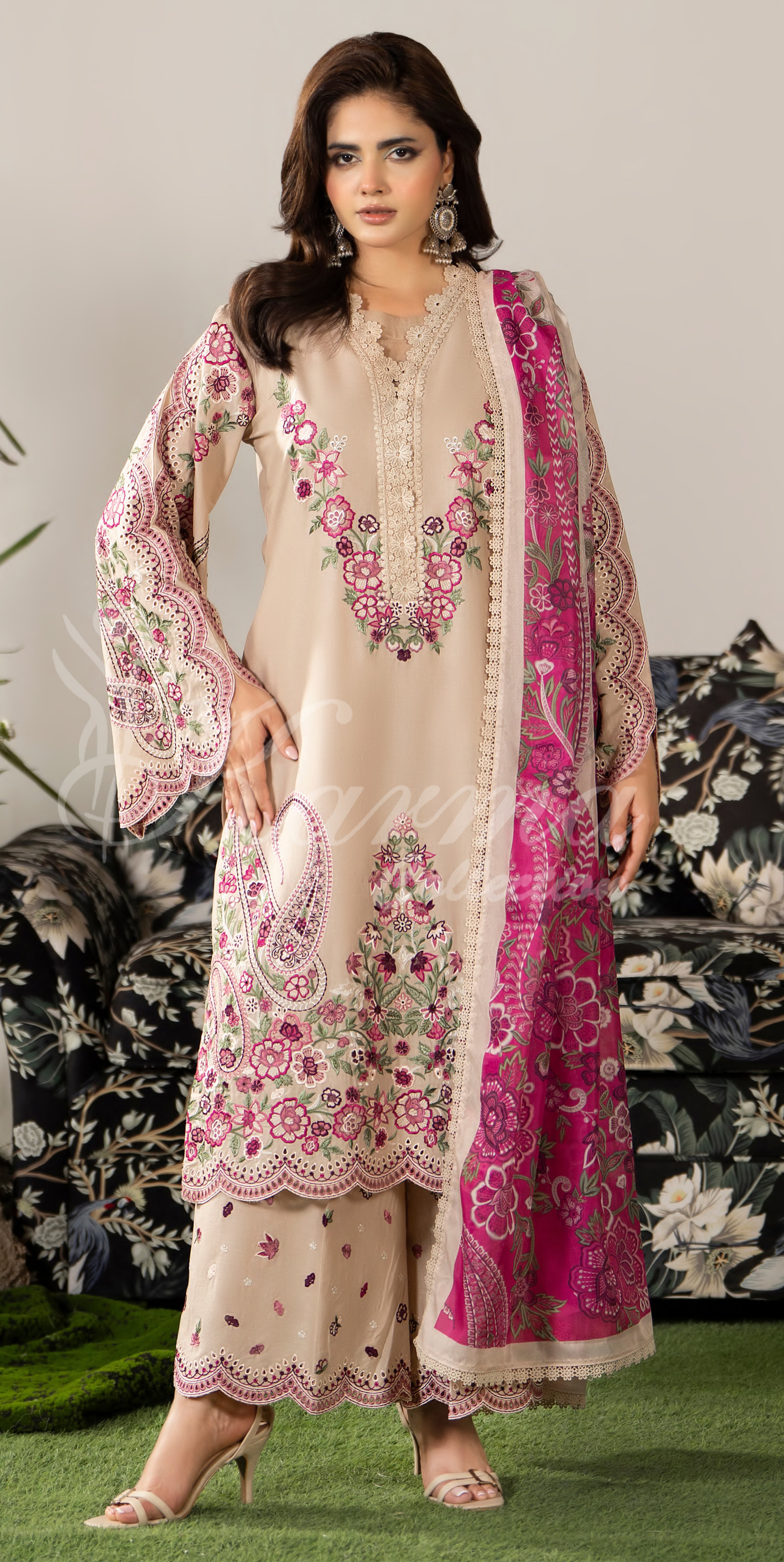 Light Sand Karma Signature Embroidered 3 Piece suit