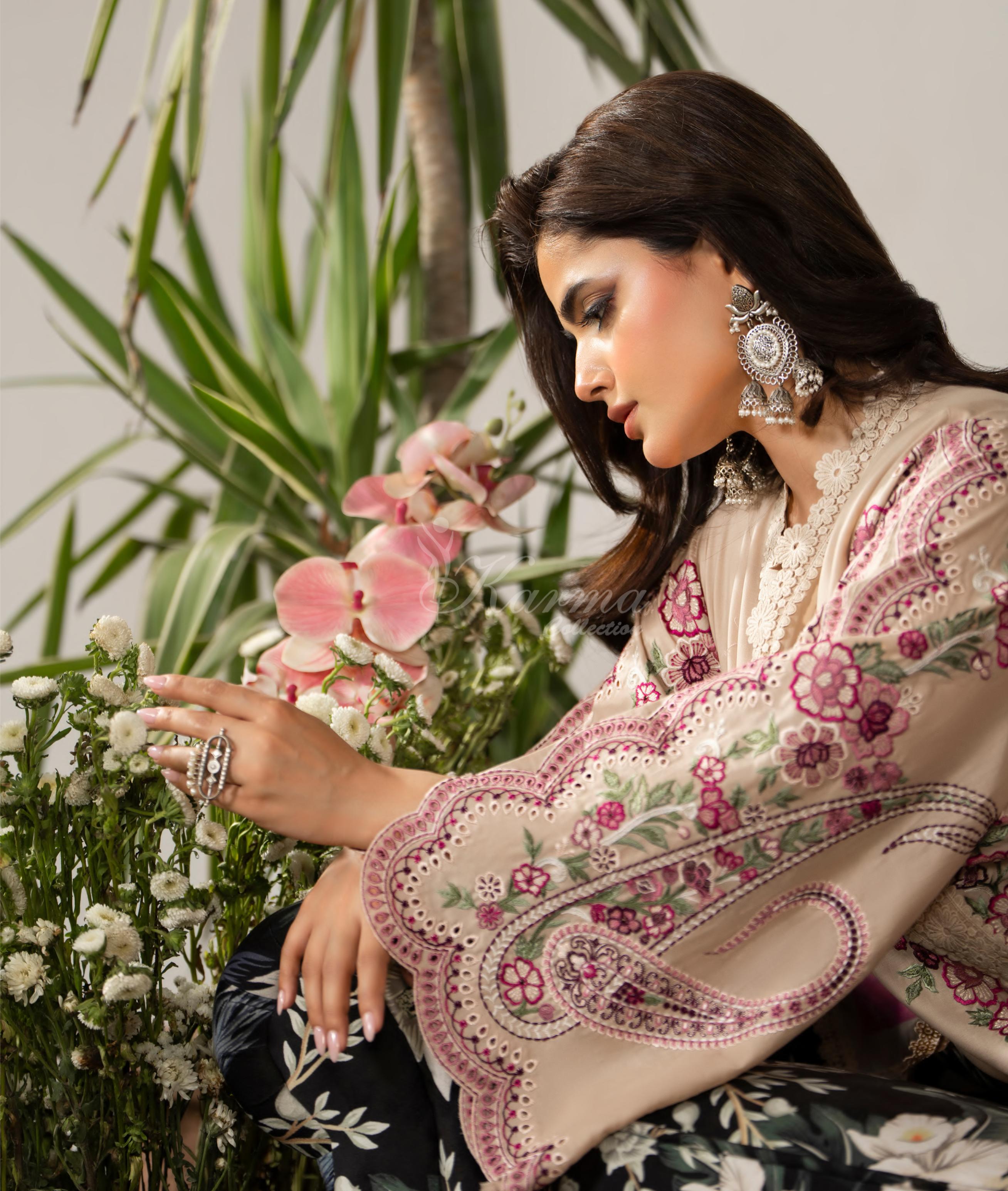 Light Sand Karma Signature Embroidered 3 Piece suit