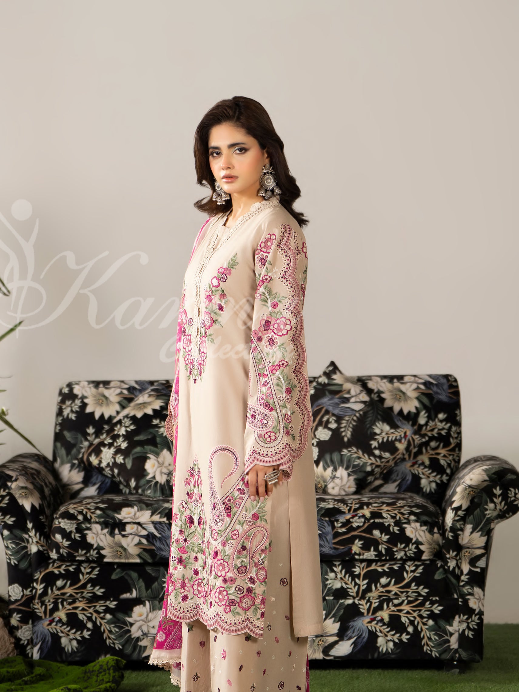 Light Sand Karma Signature Embroidered 3 Piece suit