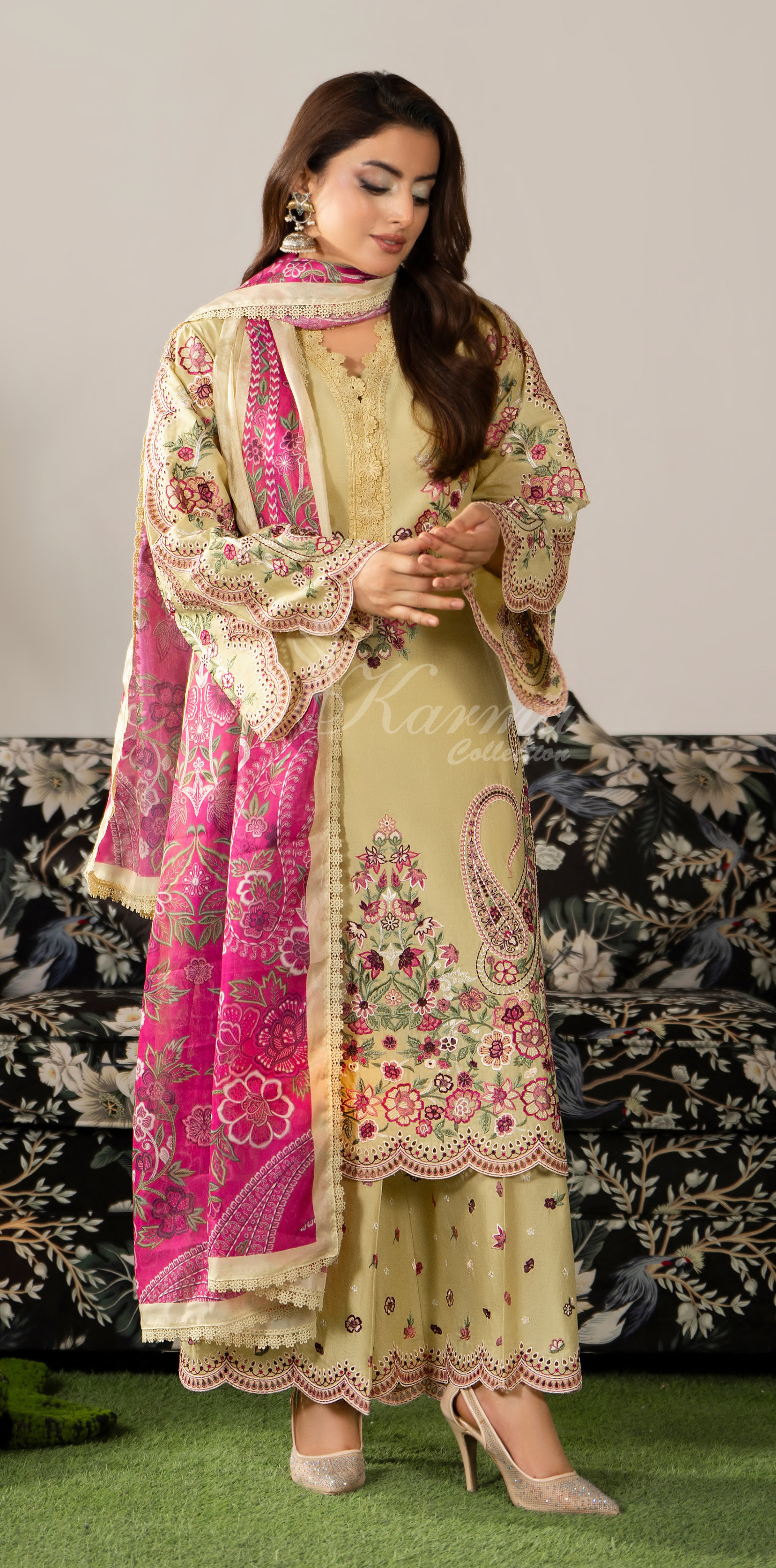 Warm Yellow Karma Signature Embroidered 3 Piece suit
