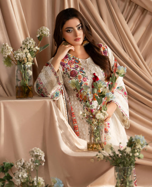 Warm Beige Karma Signature Embroidered 3 Piece suit