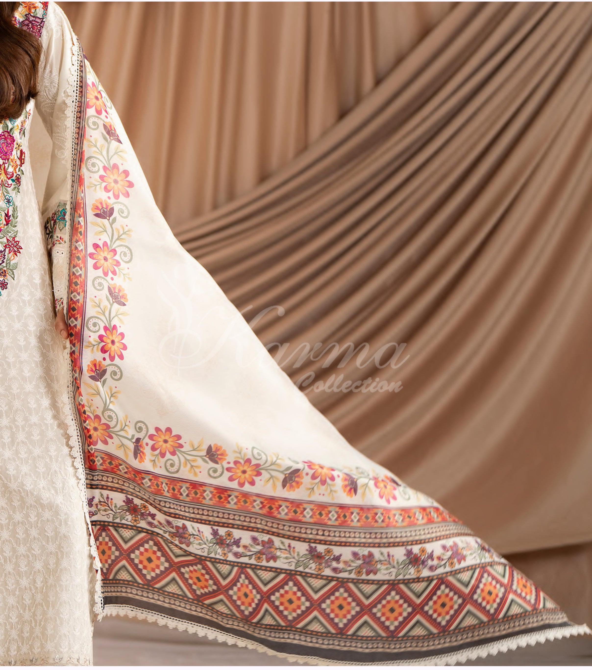 Warm Beige Karma Signature Embroidered 3 Piece suit