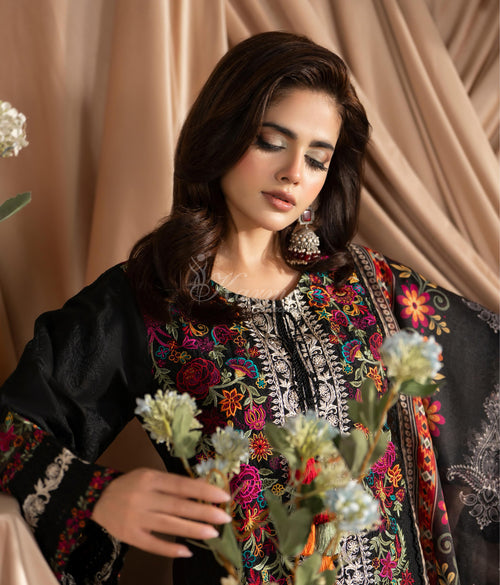 Deep Black Karma Signature Embroidered 3 Piece suit