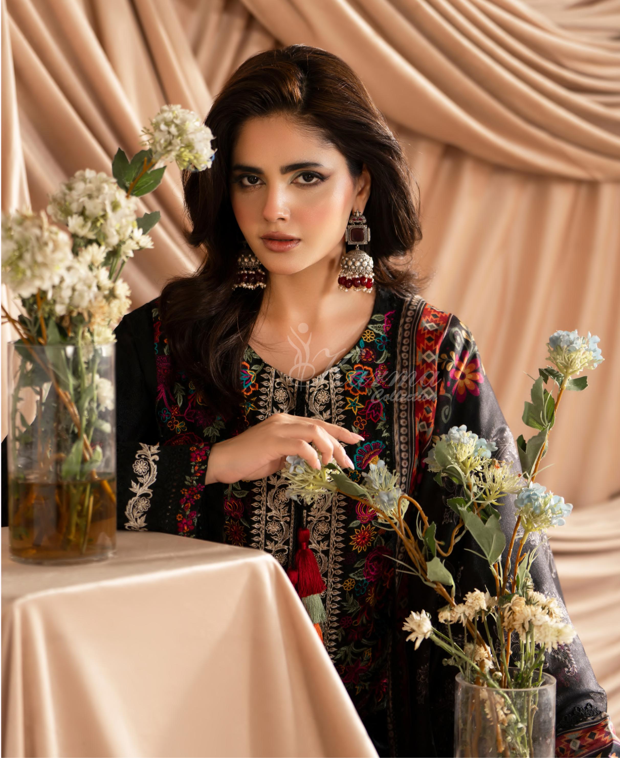 Deep Black Karma Signature Embroidered 3 Piece suit