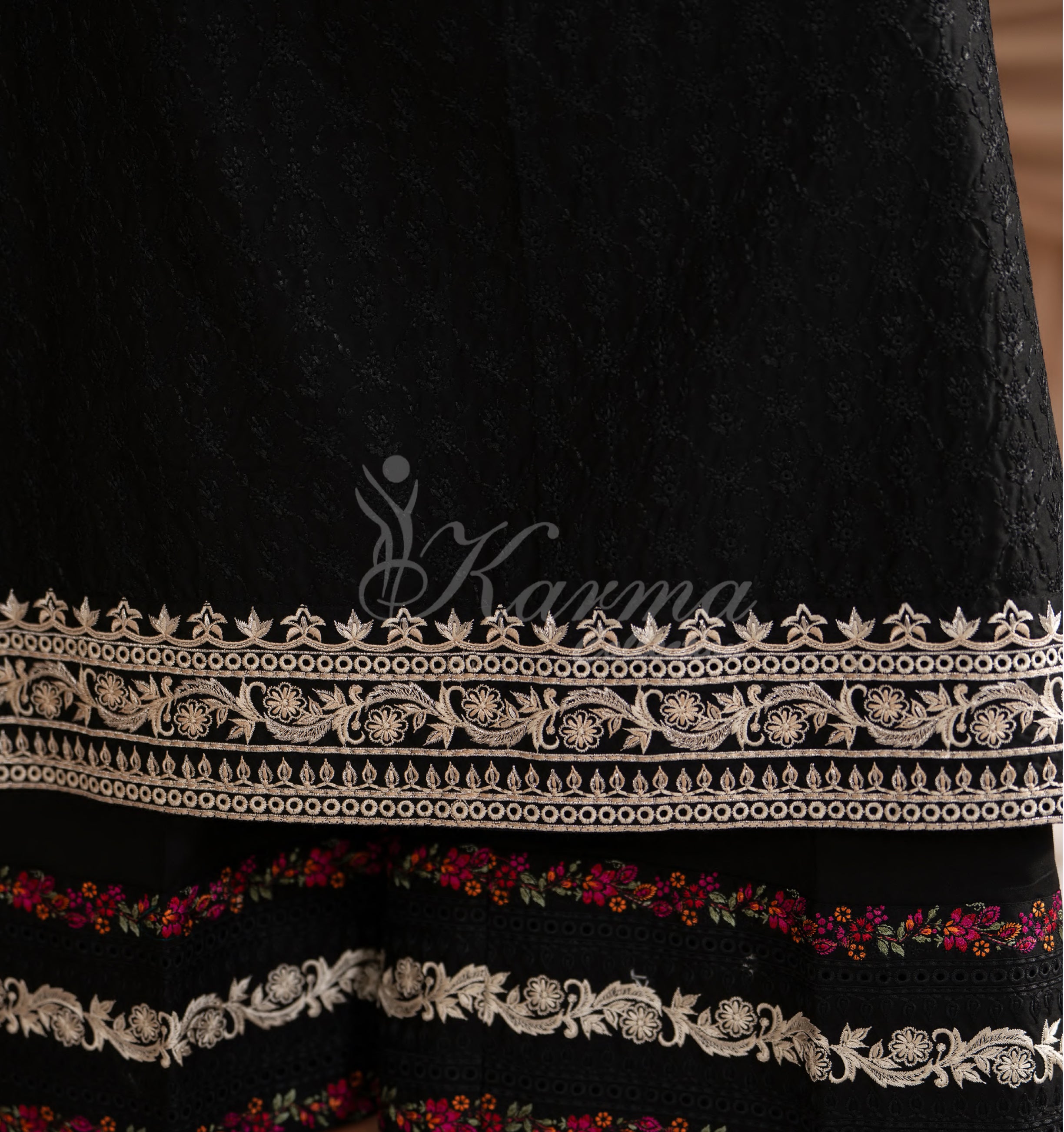 Deep Black Karma Signature Embroidered 3 Piece suit