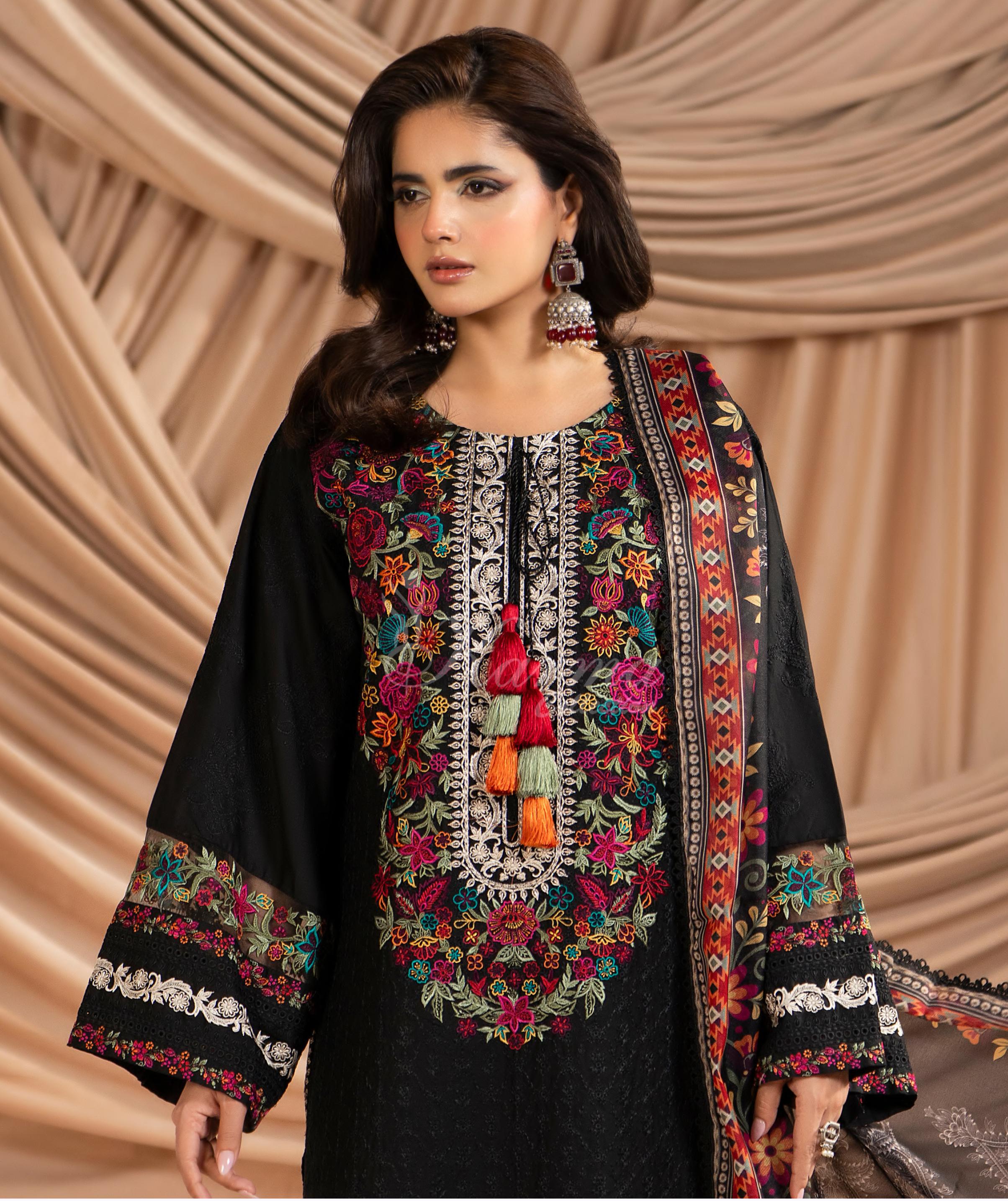 Deep Black Karma Signature Embroidered 3 Piece suit