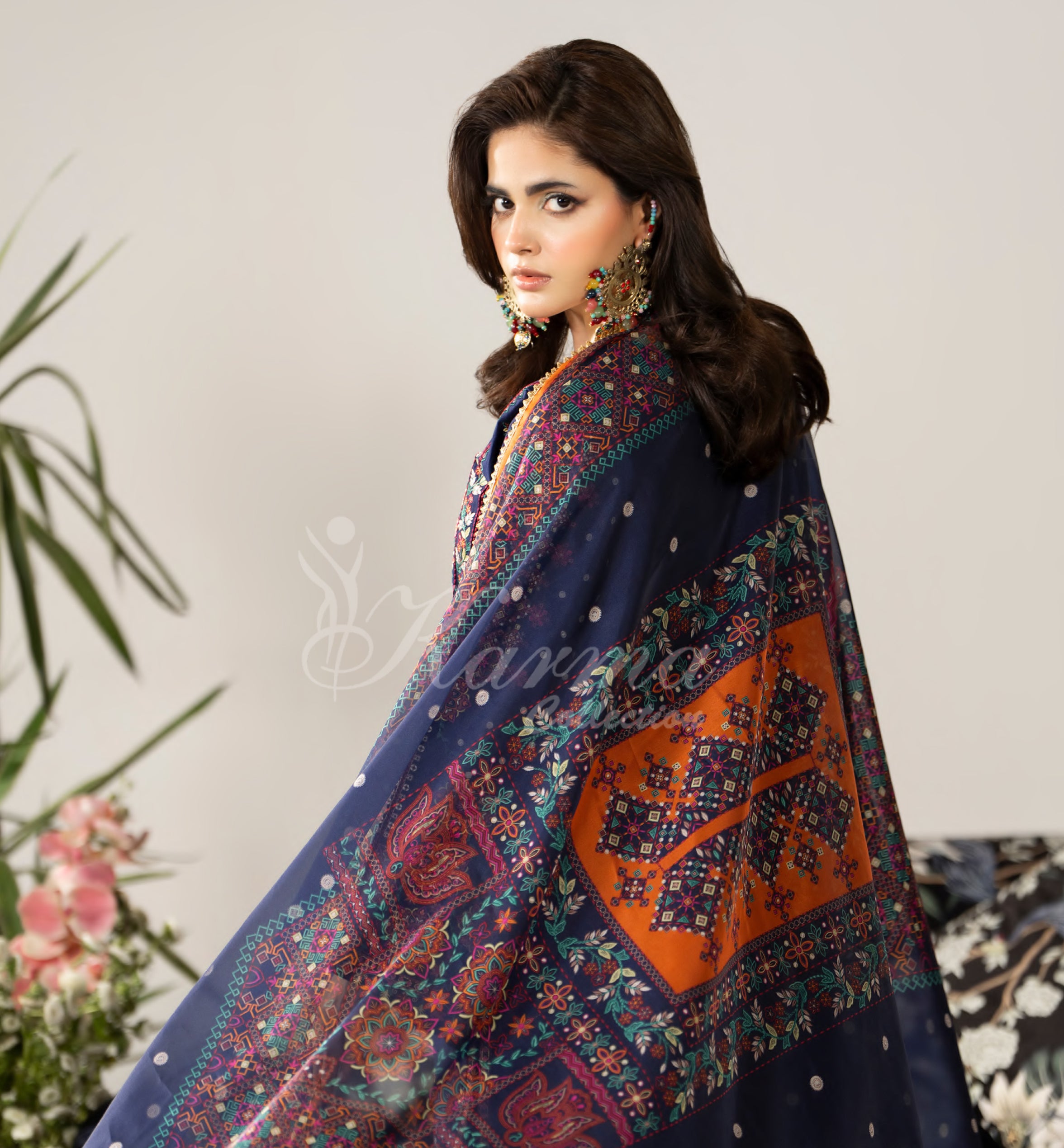 Dark Navy Karma Signature Embroidered 3 Piece suit