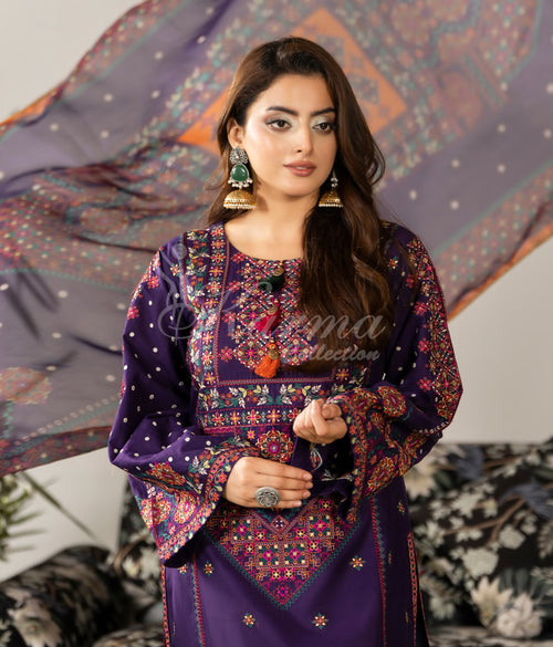Dark Plum Karma Signature Embroidered 3 Piece suit