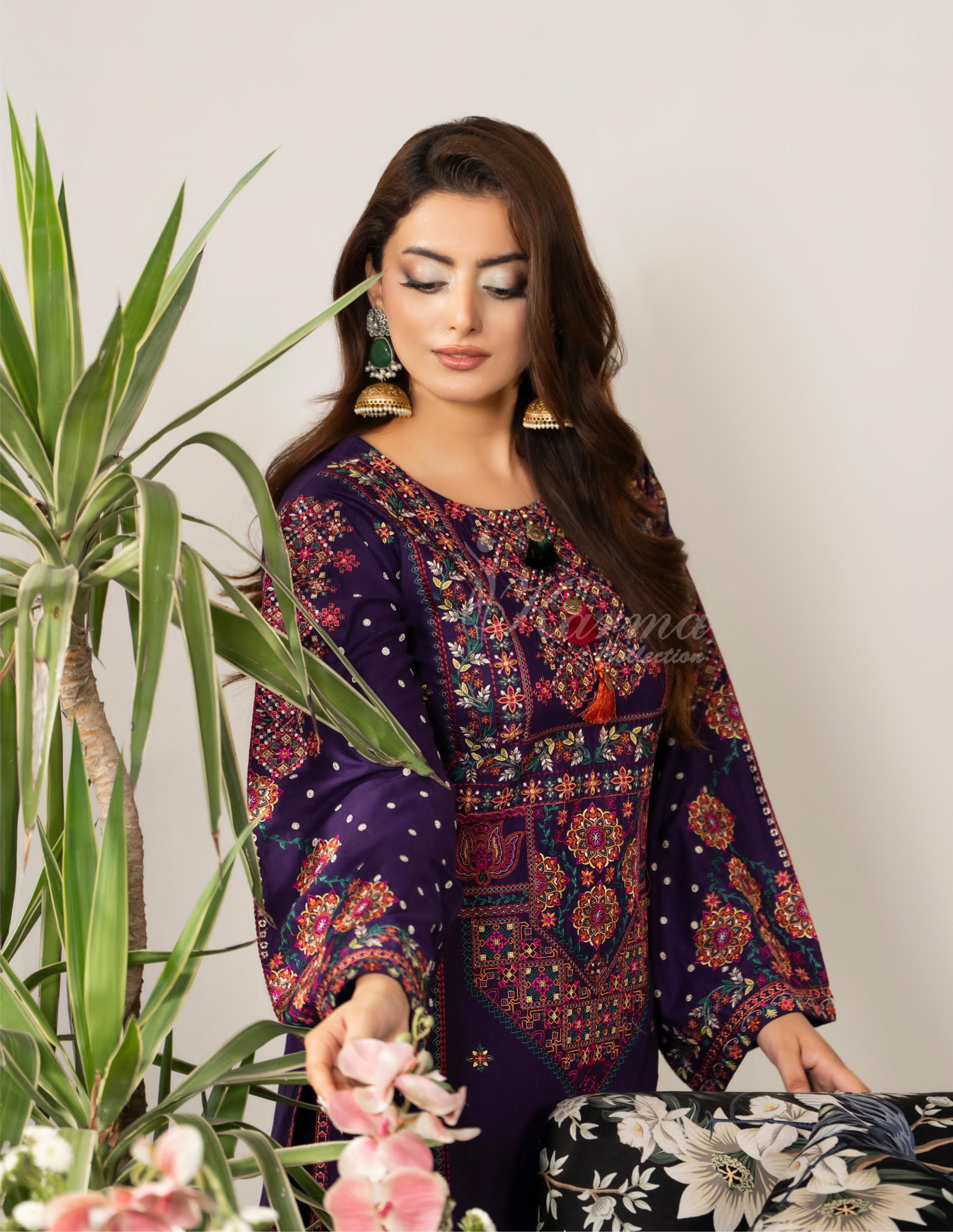 Dark Plum Karma Signature Embroidered 3 Piece suit