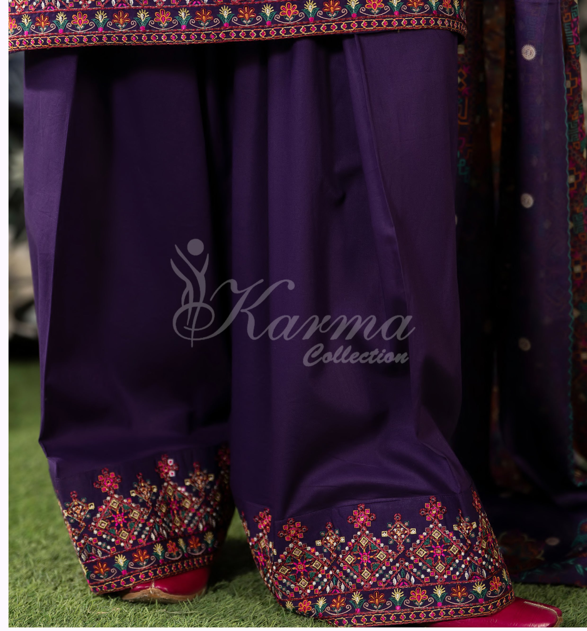 Dark Plum Karma Signature Embroidered 3 Piece suit