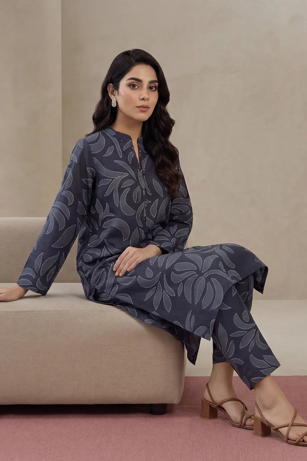 2pc co-ord set noore vol4 blue with grey print