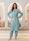 Soft Olive Linen Stitched Staple Digital print suit