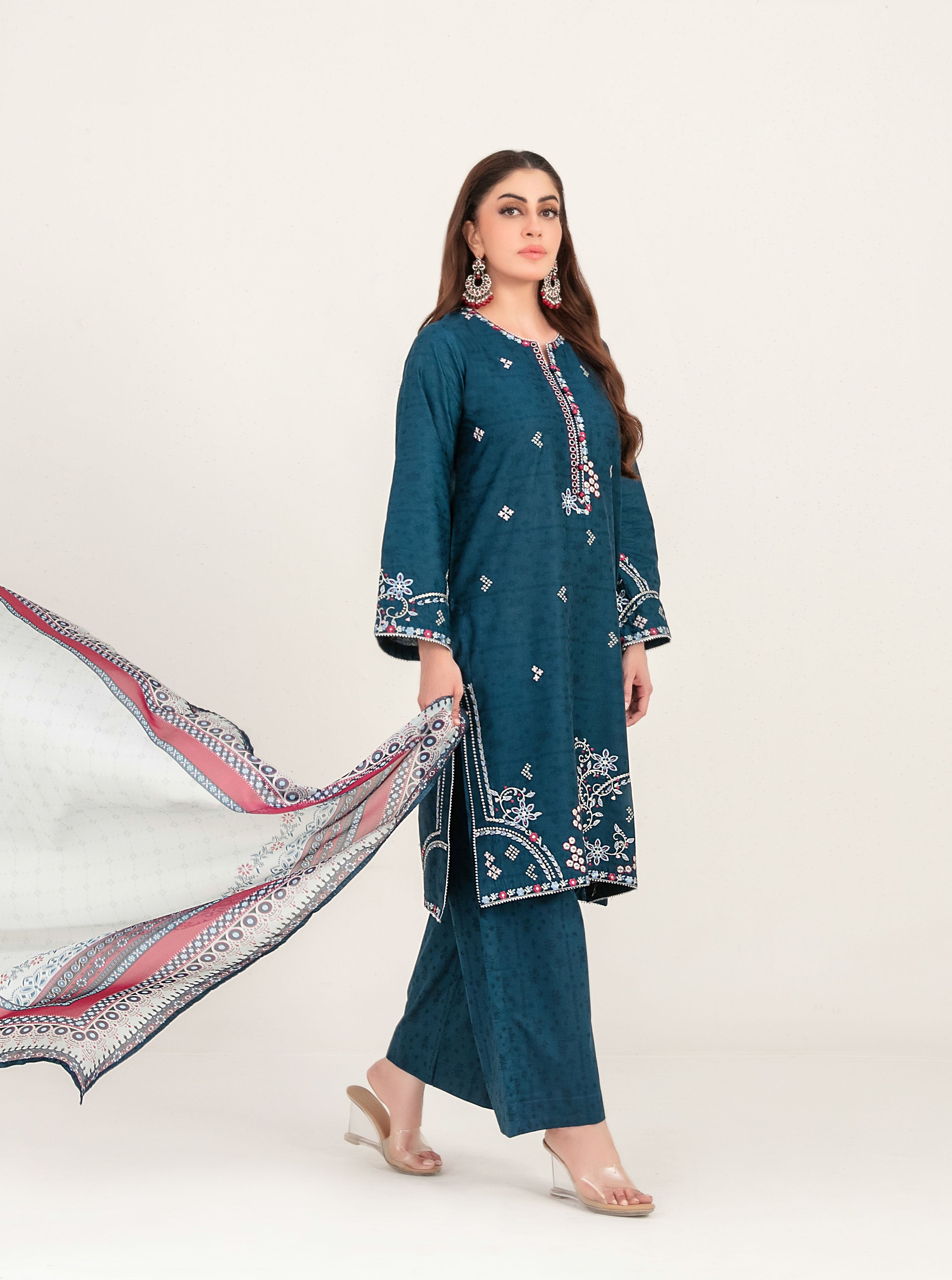 Deep Teal Blue Luxe Jacquard 3PC stiched suit