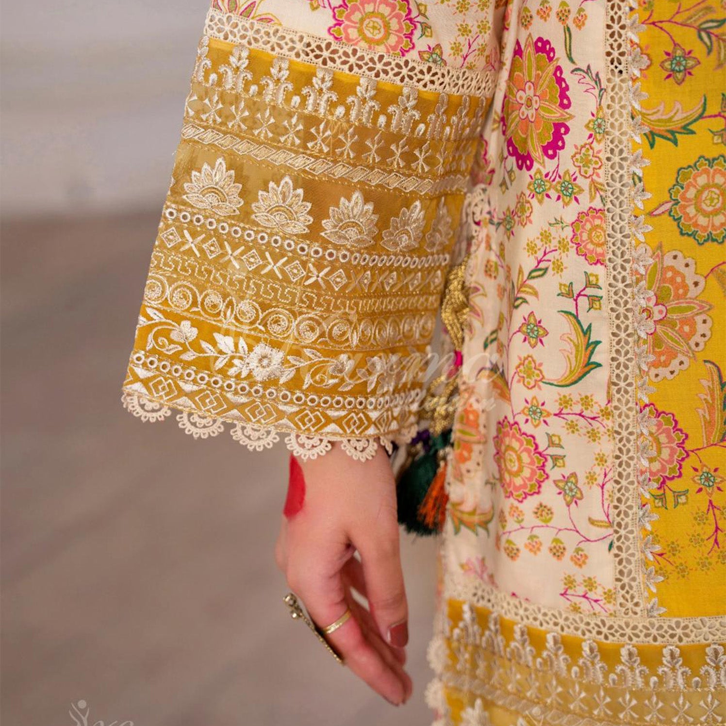 Karma Yellow 3pc Outfit With Silk Duppata