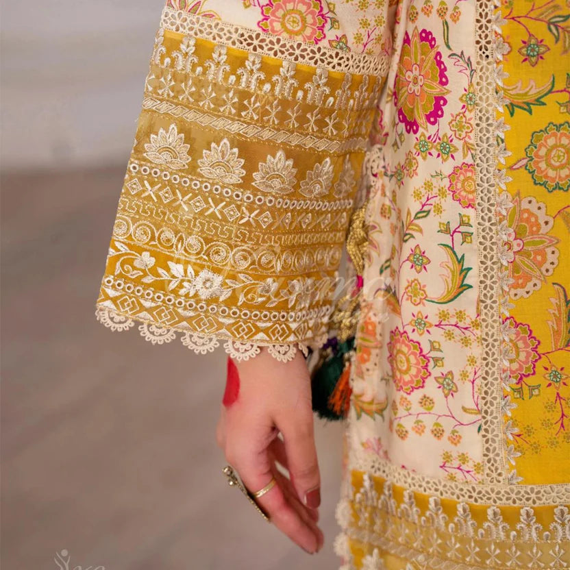 Inspired Karma Yellow 3pc Outfit With Silk Duppata