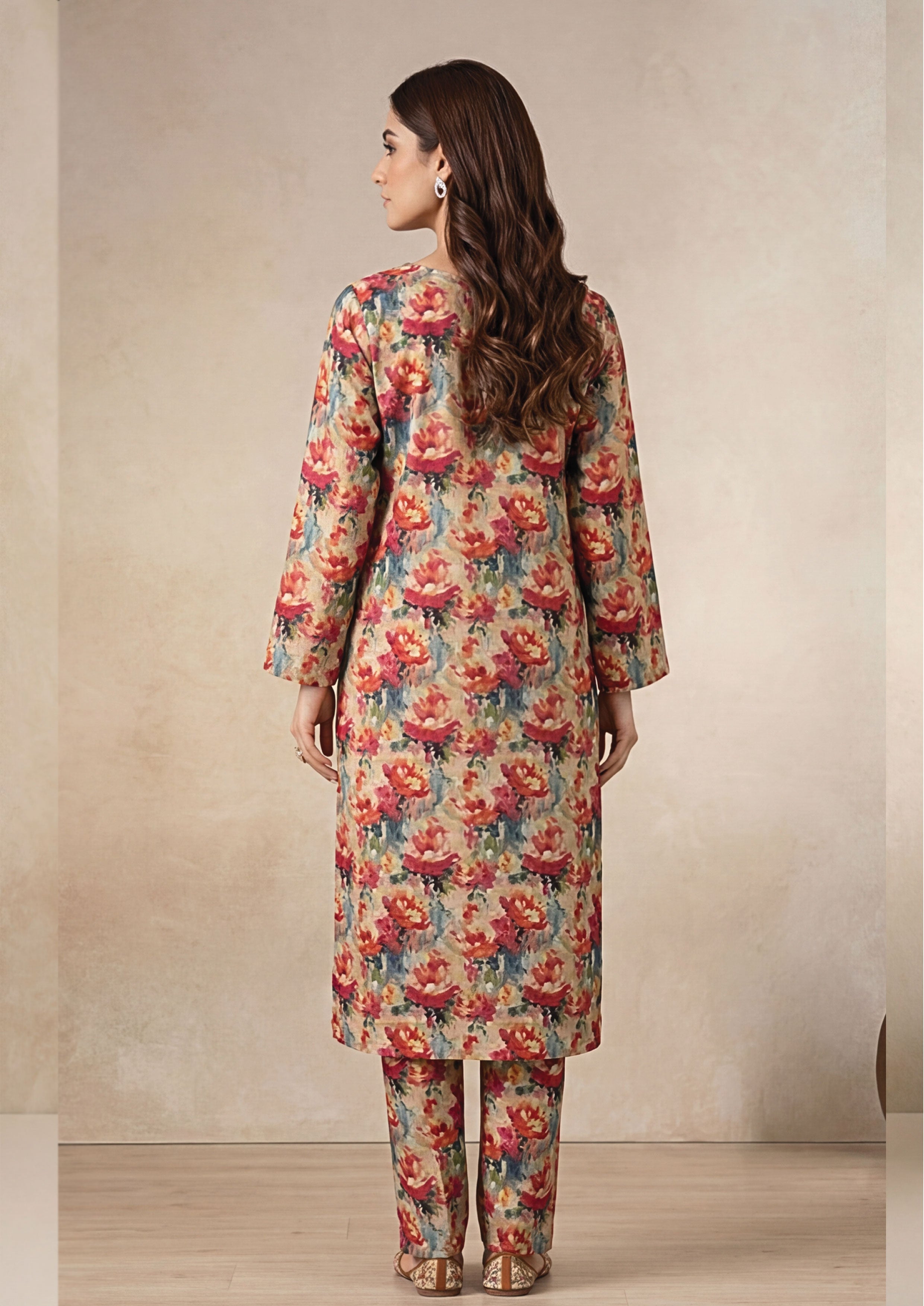 Warm Sand Linen Stitched Staple Digital print suit