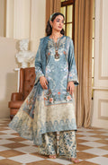 Dusty Blue Floral Printed 3-Piece Suit with Cream Borders