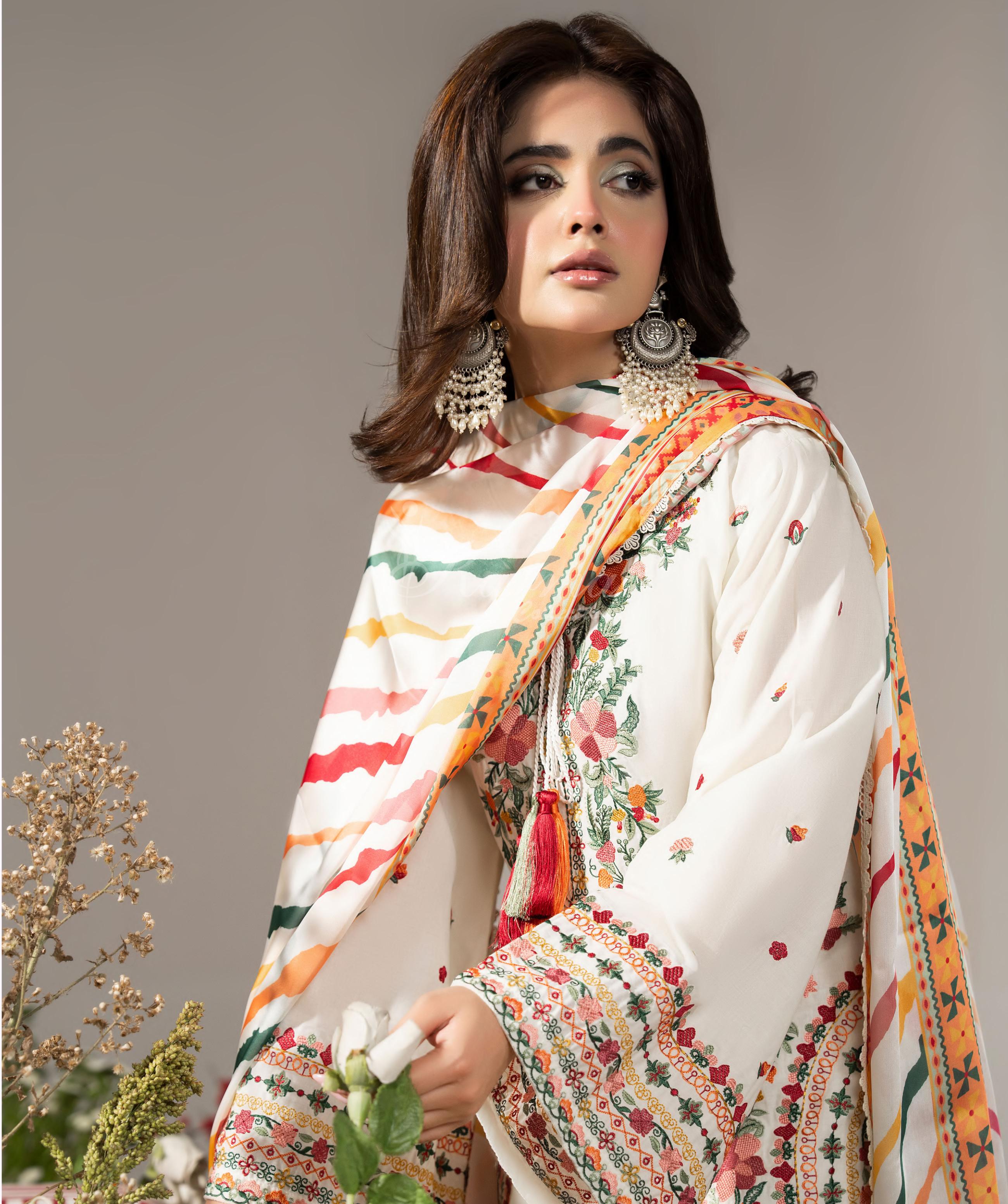 Warm Cream Karma Signature Embroidered 3 Piece suit