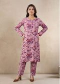 Mauve Pink Linen Stitched Staple Digital print suit