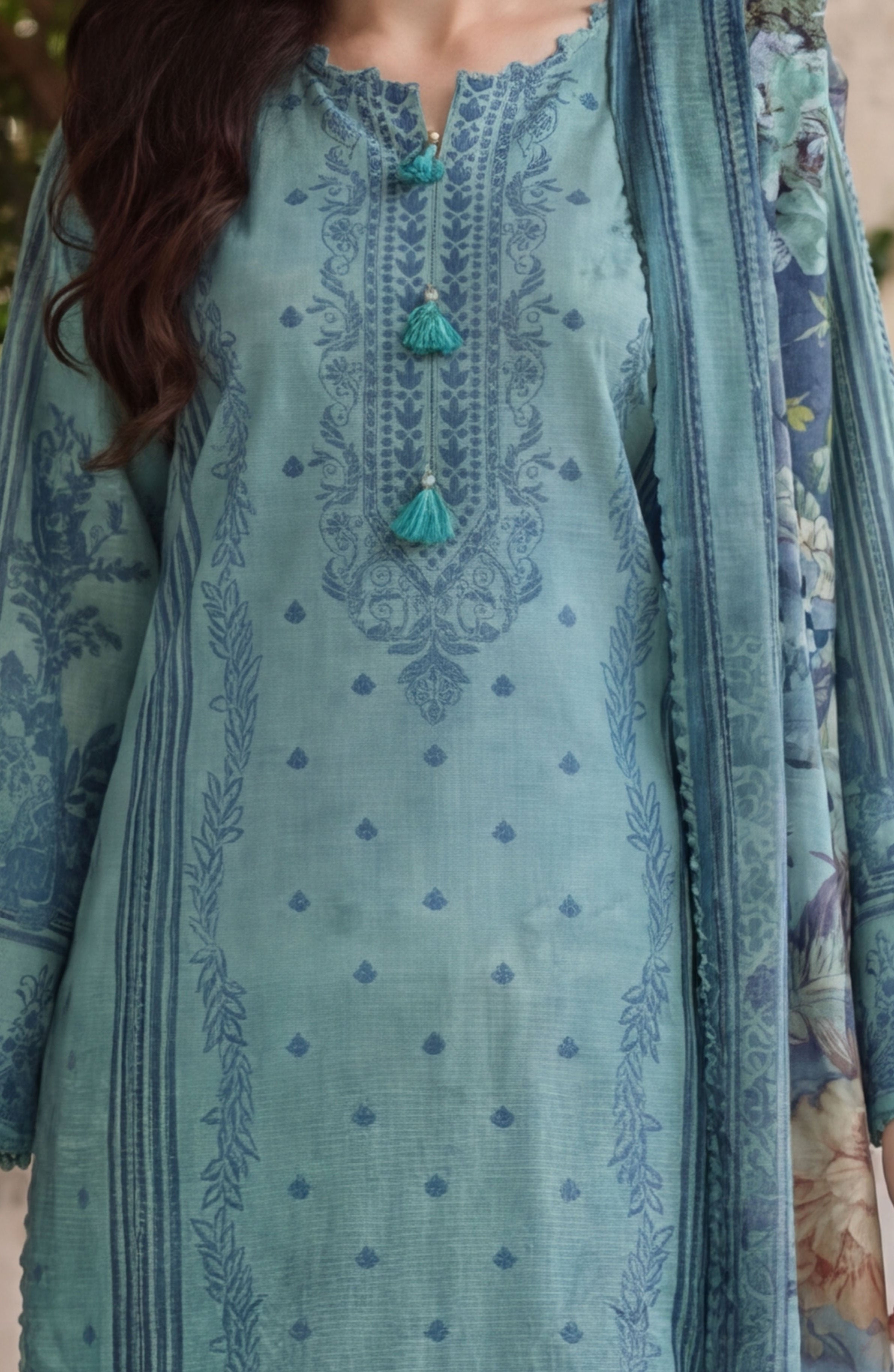 ocean grey 3pc Lawn Stitched Suit