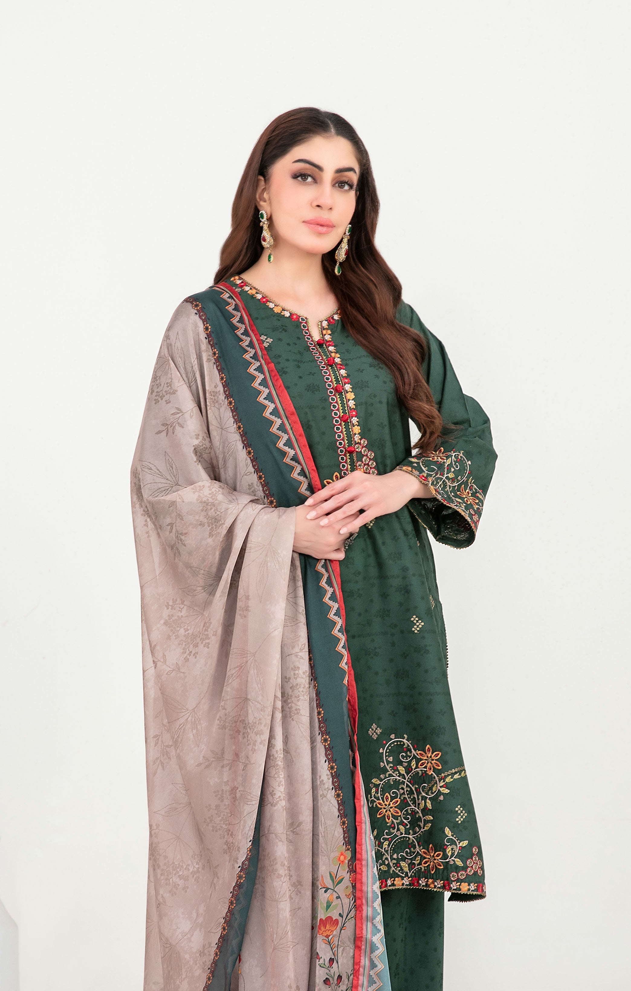Deep Forest Green Luxe Jacquard 3PC stiched suit