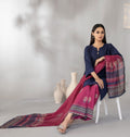 Deep Navy Embroidered Schiffli Lawn with Digital Printed Dupatta