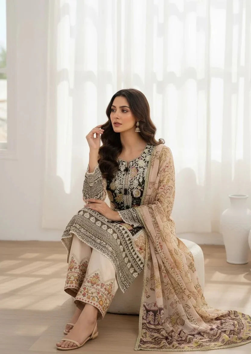 Inspired Karma Black Floral Farshi 3pc Outfit