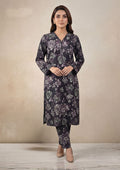 Deep Graphite Linen Stitched Staple Digital print suit