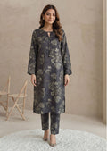 Smoky Grey Linen Stitched Staple Digital print suit