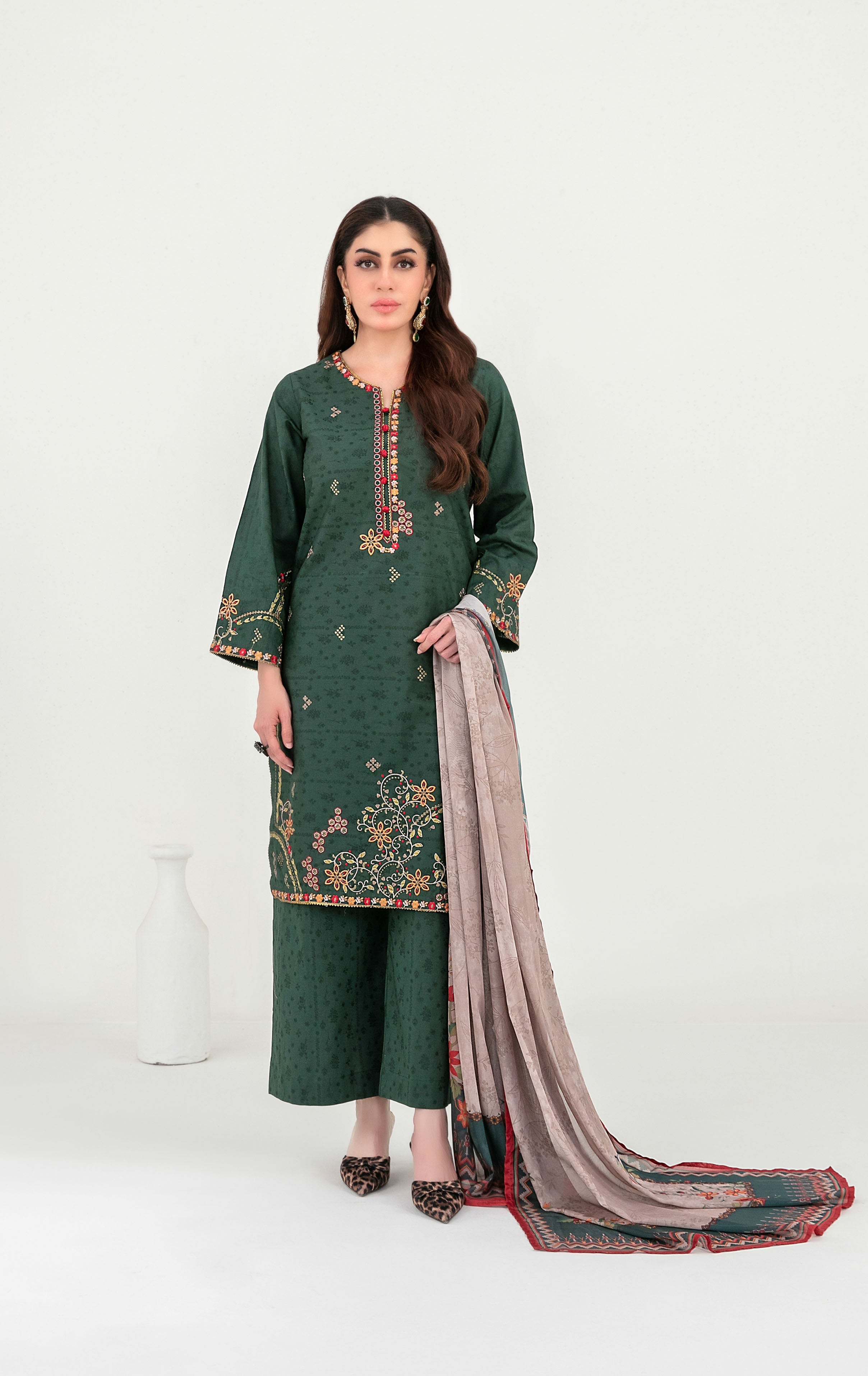 Deep Forest Green Luxe Jacquard 3PC stiched suit