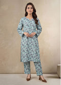 Ice Blue Linen Stitched Staple Digital print suit