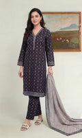 Midnight Plum Lawn Rotary Print 3PC Ready-to-Wear