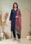 Navy Blue Embroidered 3-Piece Suit with Multicolor Digital Print Dupatta